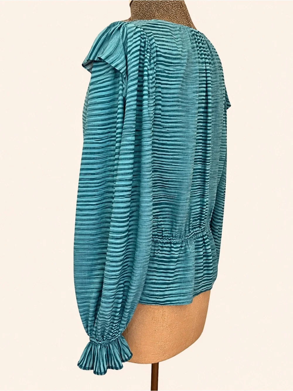Ulla Johnson Ophelia Teal Striped Cotton Peplum Blouse Size 12